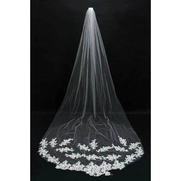 3 Meters Vintage Chapel Length Bridal Veils with Appliques  