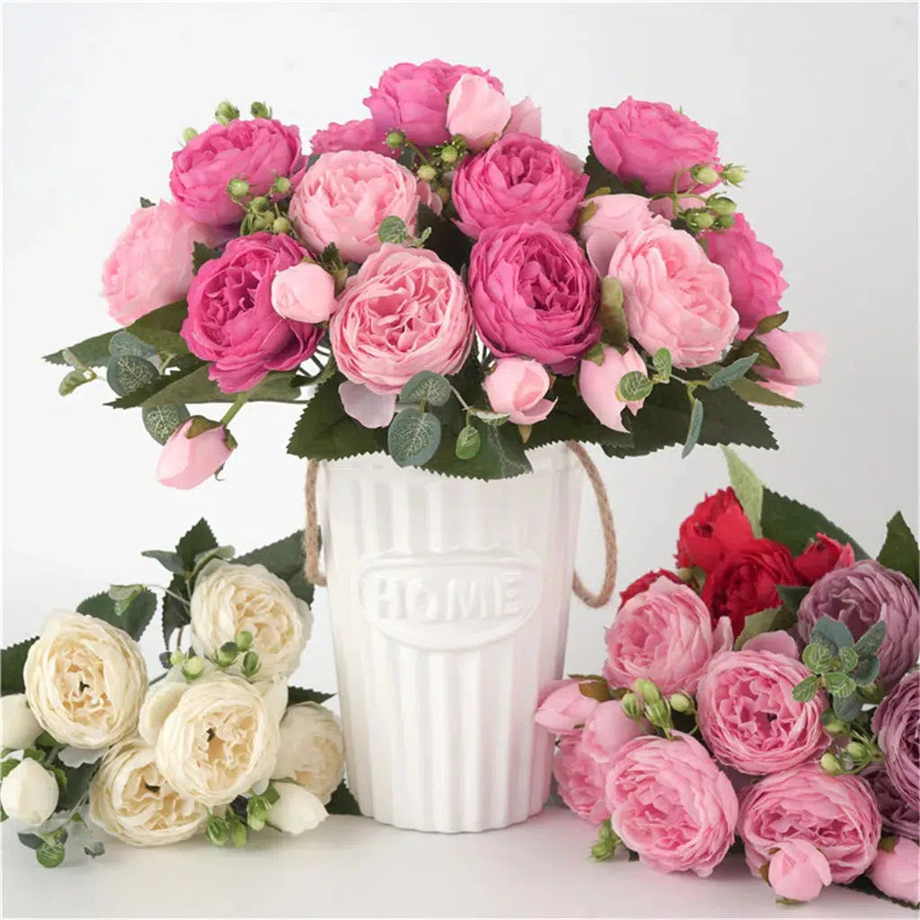 30cm Rose Pink Silk Bouquet Peony Artificial Flowers  