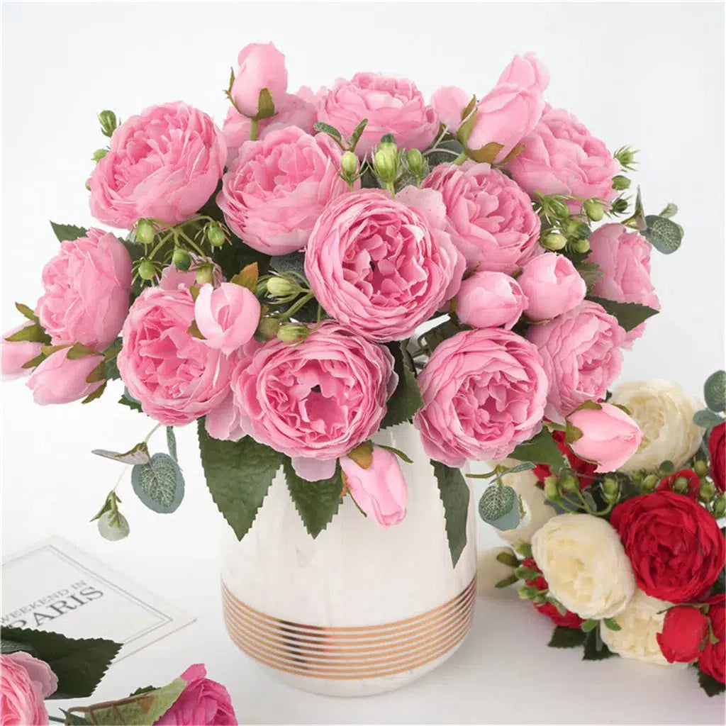 30cm Rose Pink Silk Bouquet Peony Artificial Flowers  