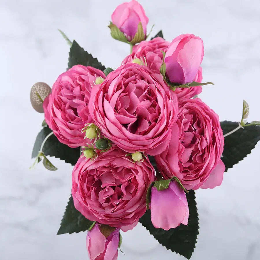 30cm Rose Pink Silk Peony Artificial Flowers Bouquet  