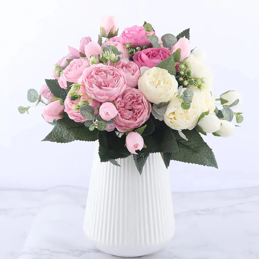 30cm Rose Pink Silk Peony Artificial Flowers Bouquet  