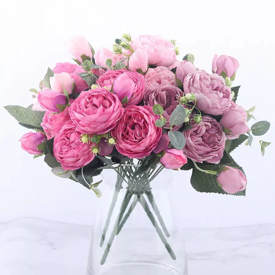 30cm Rose Pink Silk Peony Artificial Flowers Bouquet  