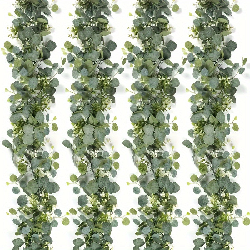 4-Pack Premium Artificial Eucalyptus Garland with White Flowers  