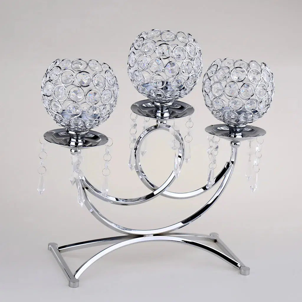 36cm (14.17inch) Crystal Votive Candle Holder 3-Arm Candelabra  