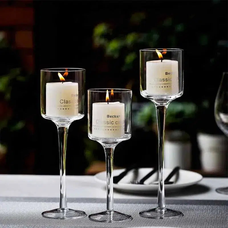 3PCS/Set Glass Candle Holders Simple Goblet Candles Candleholder  