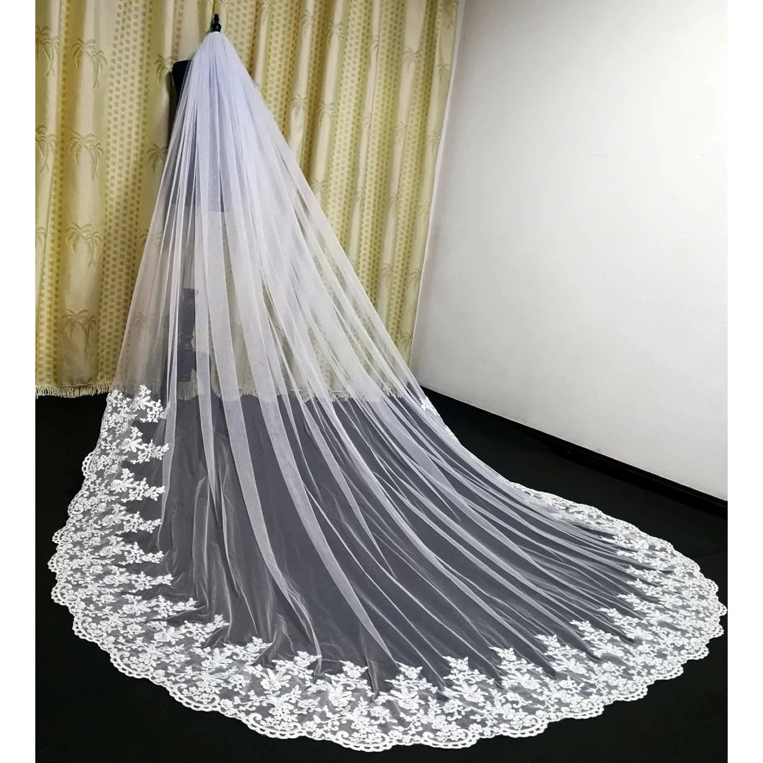 3m One Layer Cathedral Wedding Tulle Lace Bridal Veil  