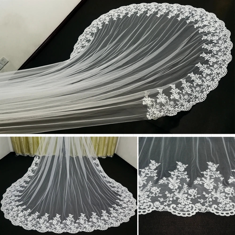 3m One Layer Cathedral Wedding Tulle Lace Bridal Veil  