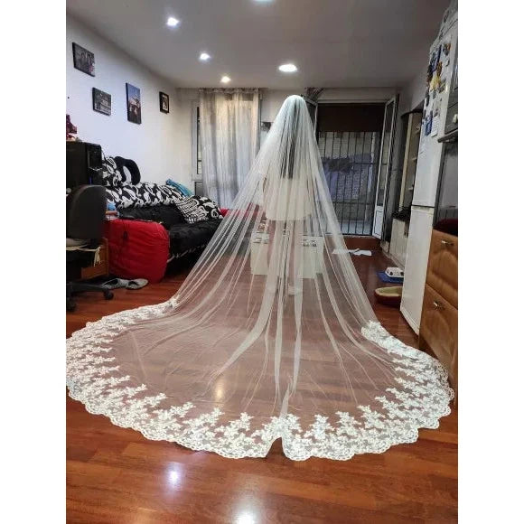 3m One Layer Cathedral Wedding Tulle Lace Bridal Veil  