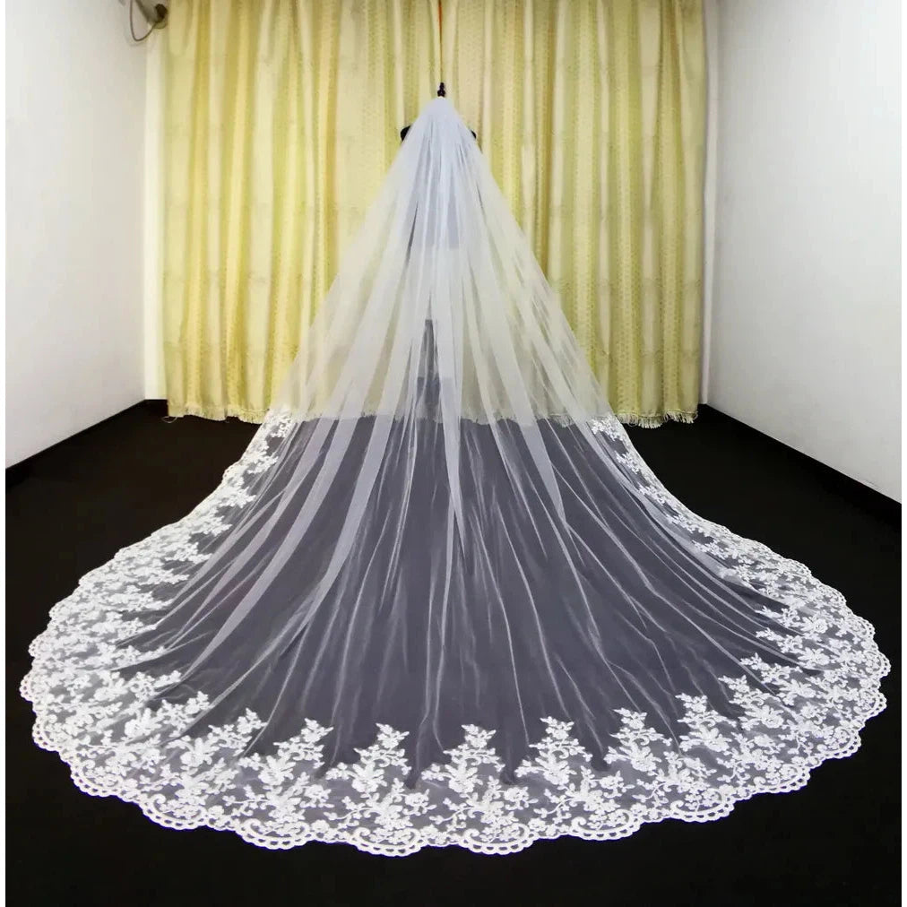 3m One Layer Cathedral Wedding Tulle Lace Bridal Veil  