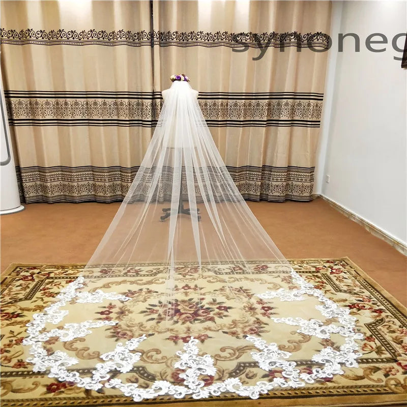 3m One Layer Wedding Veil With Comb White Lace Edge  