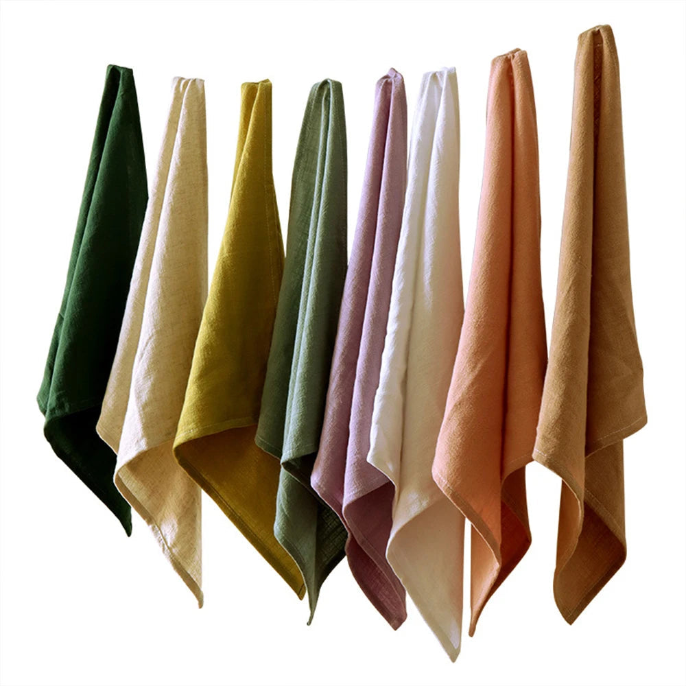 Square Napkins Cotton Linen Plain Color Cloth Kitchen  