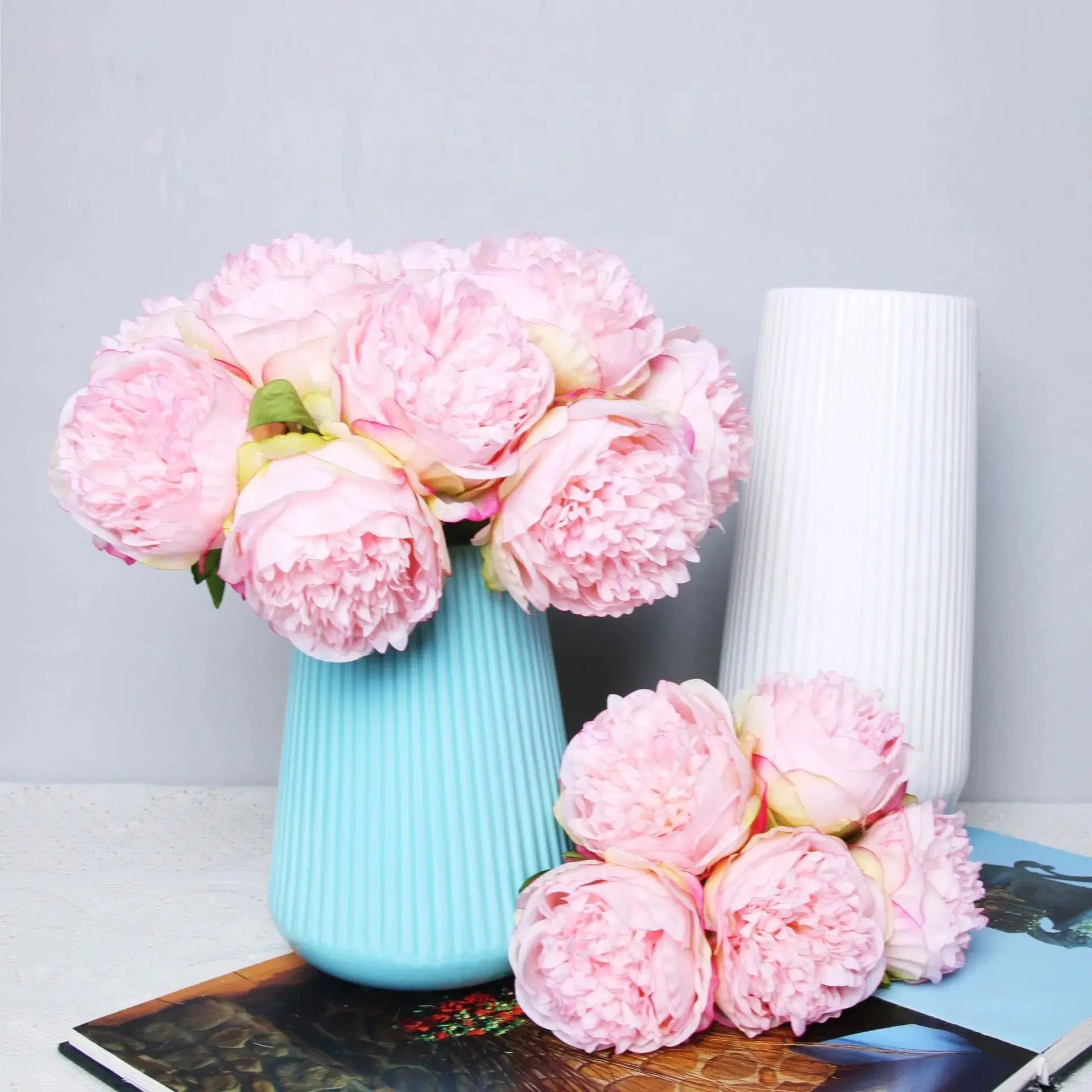 5 Big Heads 11cm Diameter Rose Pink Peony  