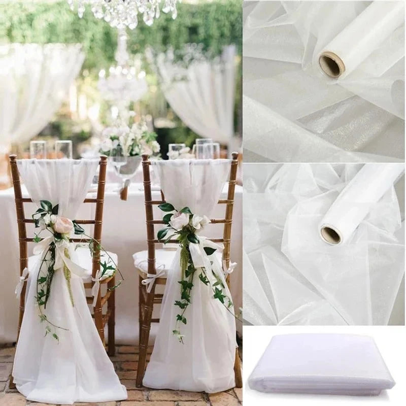 5/10M Organza Roll Fabric Sheer Crystal Tulle Roll Wedding Backdrop  