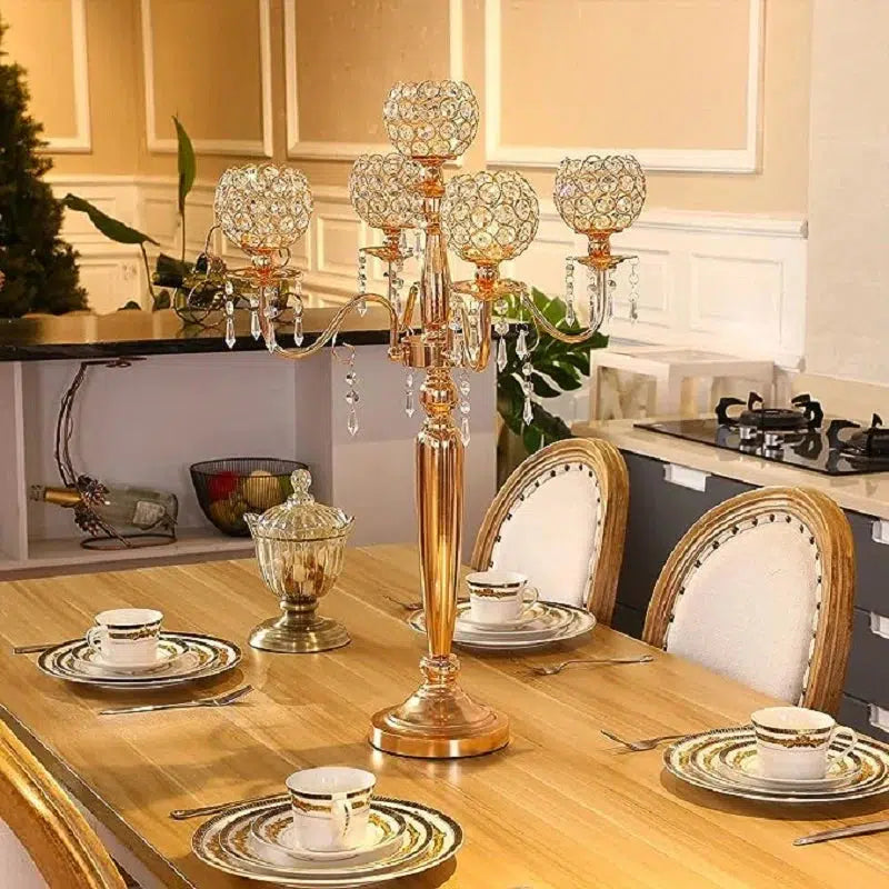 5/6/10pcs New style 5-arms gold crystal candelabras  