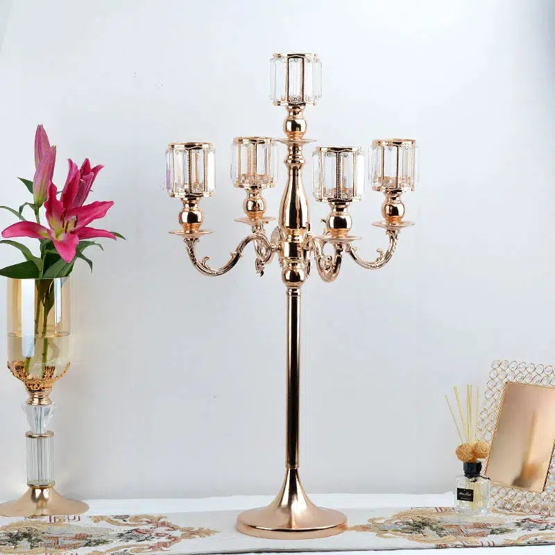 5PC Metal Candelabra Crystal Candle Holders 5 Arms Candlestick  