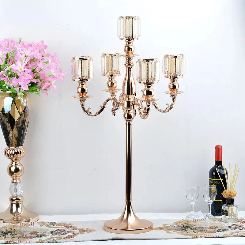 5PC Metal Candelabra Crystal Candle Holders 5 Arms Candlestick  