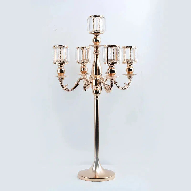 5PC Metal Candelabra Crystal Candle Holders 5 Arms Candlestick  