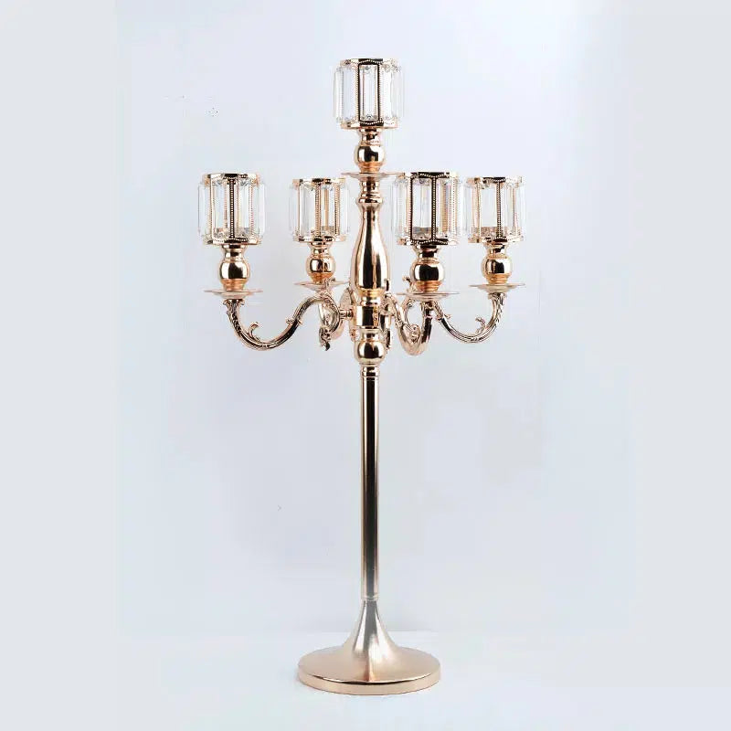 5PC Metal Candelabra Crystal Candle Holders 5 Arms Candlestick  