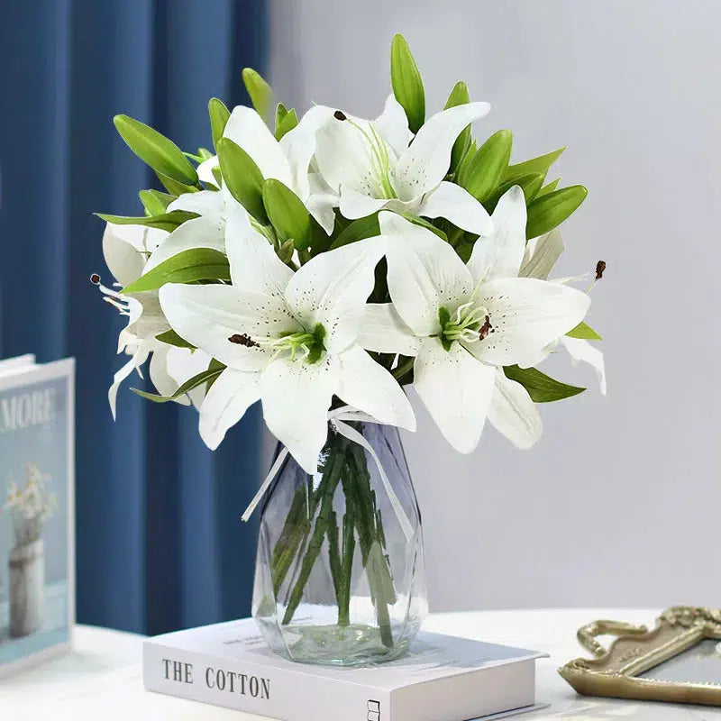 White Lily Artificial Flowers Wedding Bridal Bouquet Real Touch  