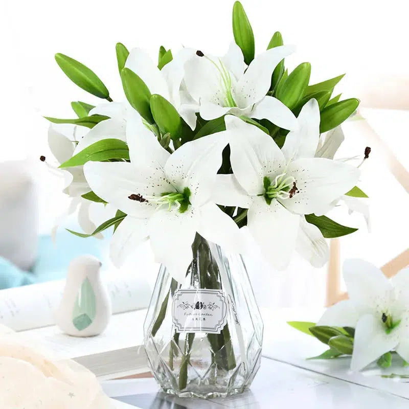 White Lily Artificial Flowers Wedding Bridal Bouquet Real Touch  