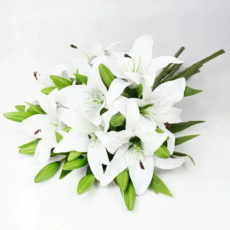 White Lily Artificial Flowers Wedding Bridal Bouquet Real Touch  