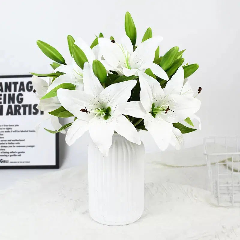 White Lily Artificial Flowers Wedding Bridal Bouquet Real Touch  