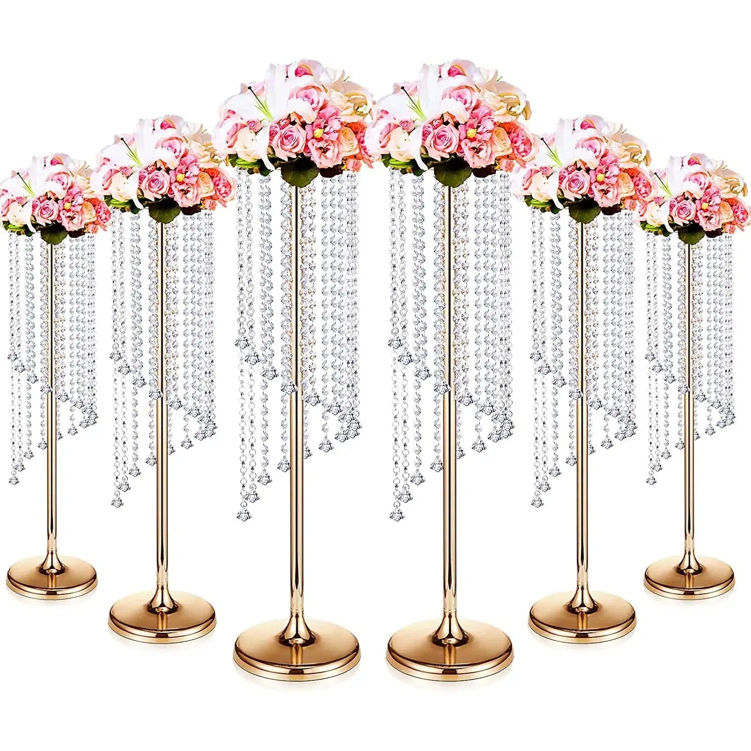 6 Pcs Crystal Gold Vase Wedding Centrepiece Table Decorations  