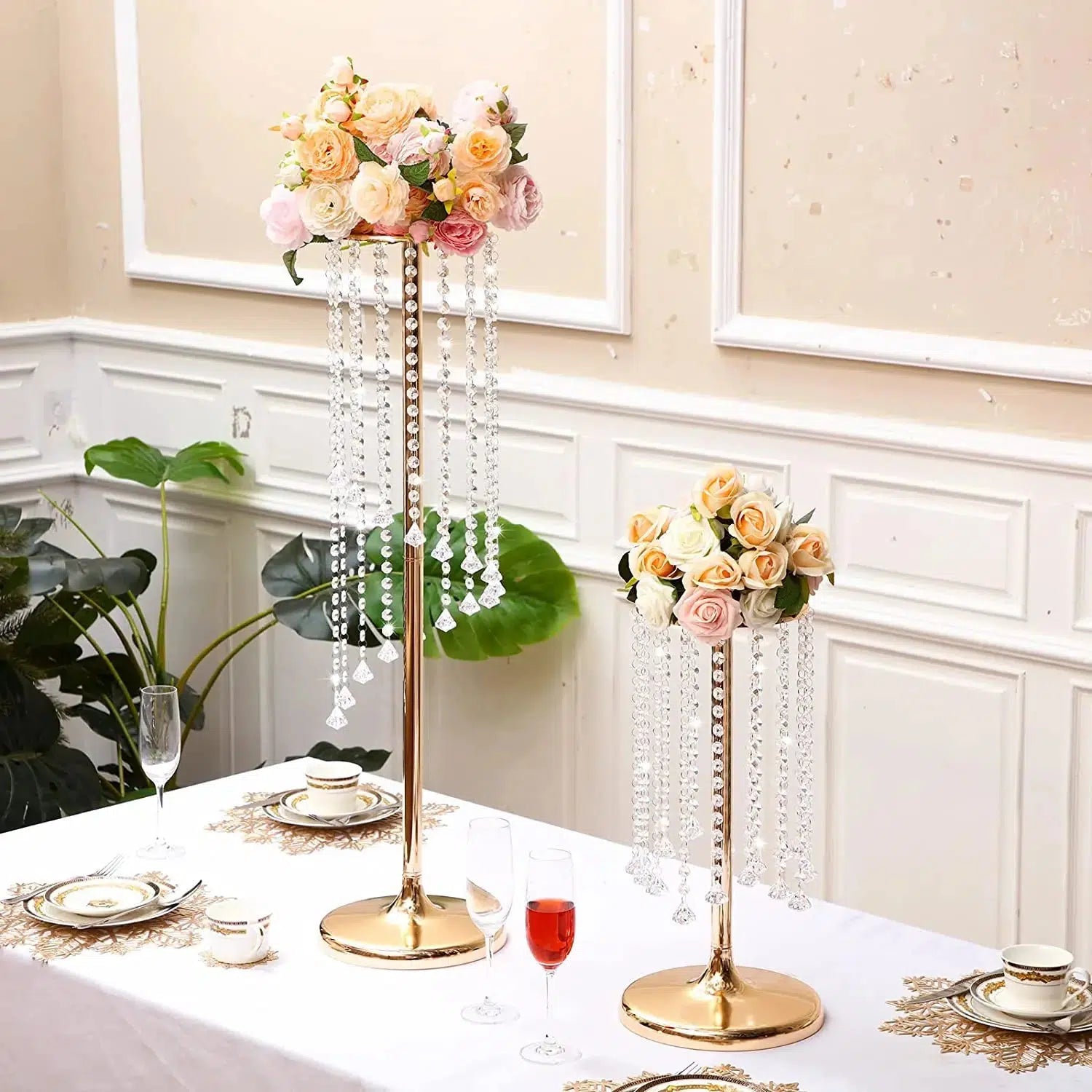 6 Pcs Crystal Gold Vase Wedding Centrepiece Table Decorations  