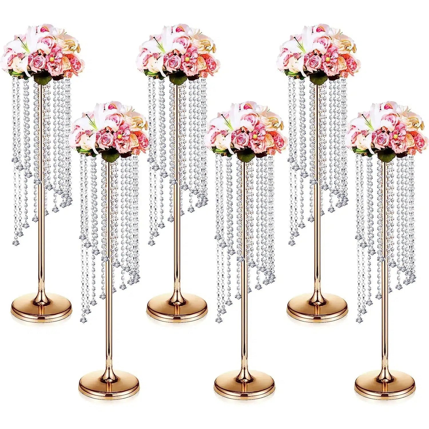 6 Pcs Crystal Gold Vase Wedding Centrepiece Table Decorations  