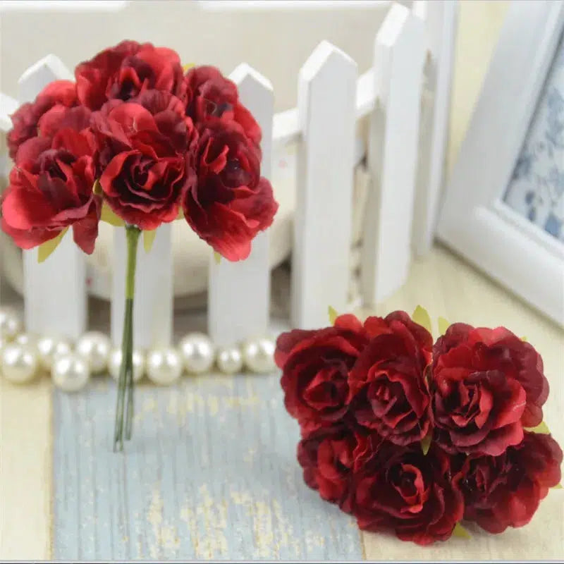 6pcs/lot Mini Silk Artificial Rose Flowers Bouquet  