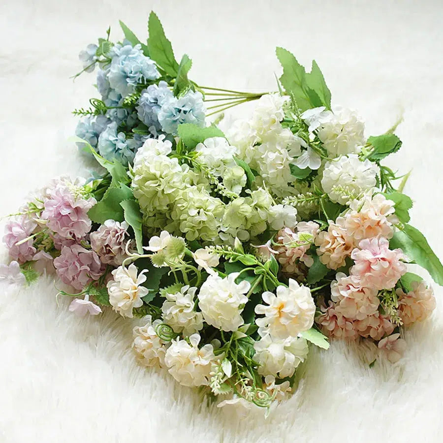 9 Heads Hydrangea Artificial Flowers Ball Bunch Flowers Silk  