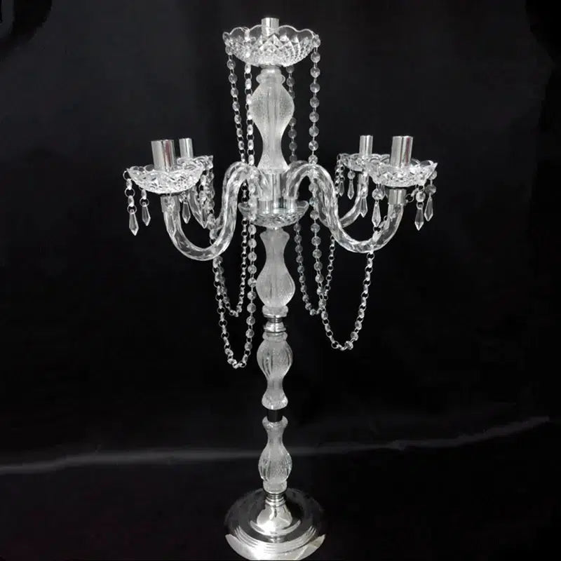 90 cm Height Acrylic 5-arms Metal Candelabras With Crystal Pendants  