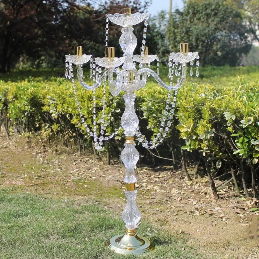 90 cm Height Acrylic 5-arms Metal Candelabras With Crystal Pendants  