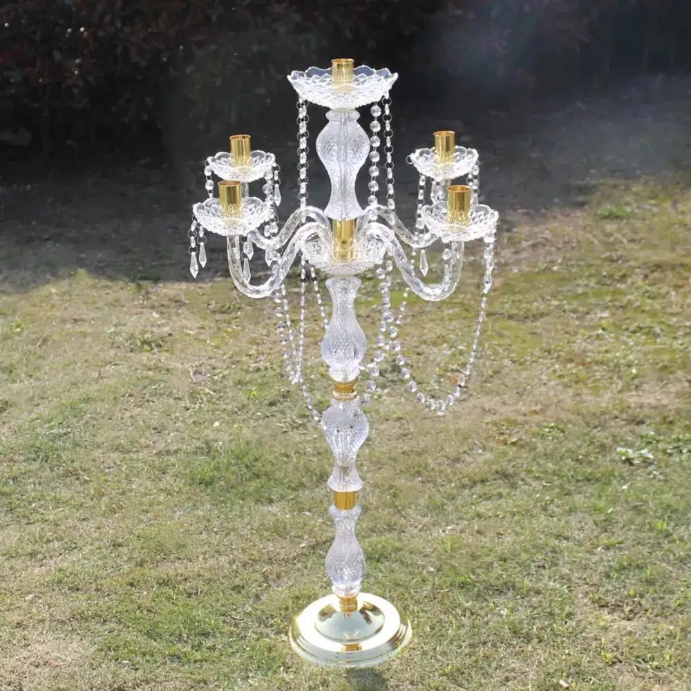 90 cm Height Acrylic 5-arms Metal Candelabras With Crystal Pendants  