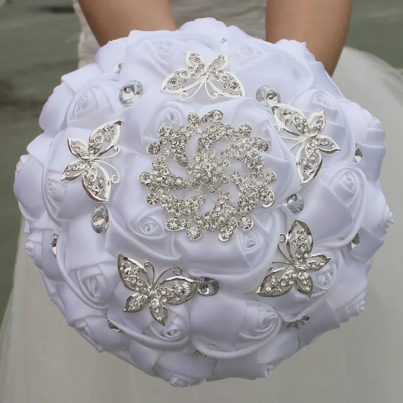 Artificial Brooch Bouquet Ribbon Rhinestone Pearl Bouquet  