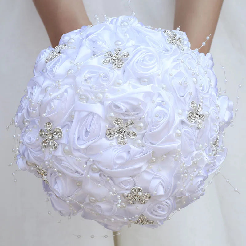 Artificial Brooch Bouquet Ribbon Rhinestone Pearl Bouquet  