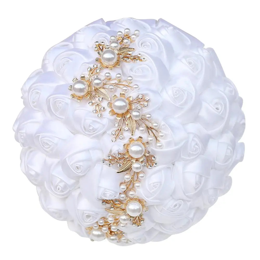 Artificial Brooch Bouquet Ribbon Rhinestone Pearl Bouquet  