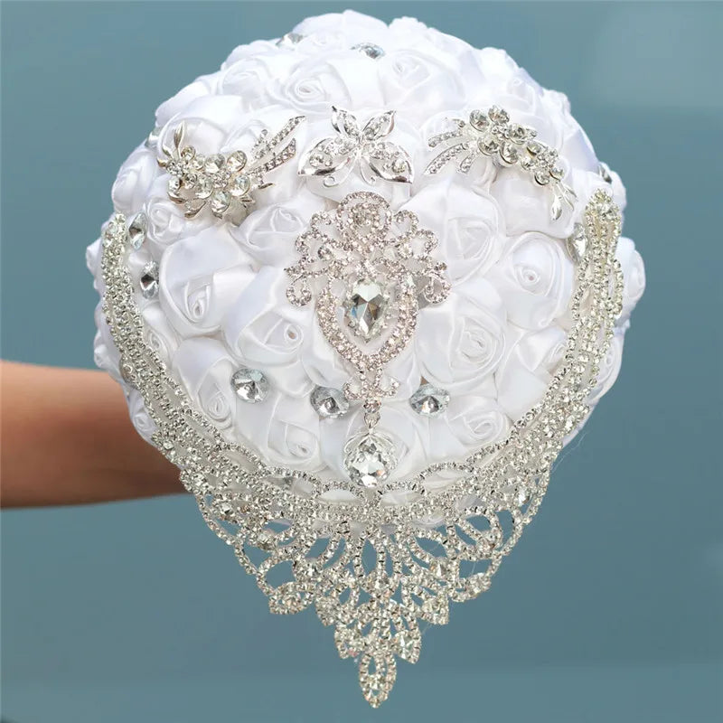 Artificial Brooch Bouquet Ribbon Rhinestone Pearl Bouquet  