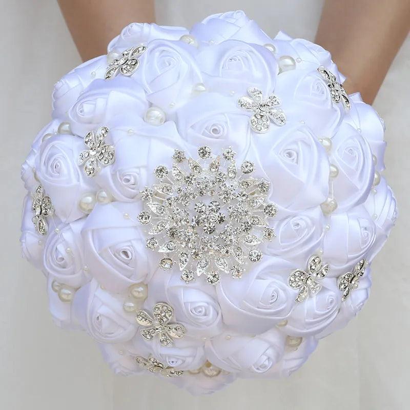 Artificial Brooch Bouquet Ribbon Rhinestone Pearl Bouquet  