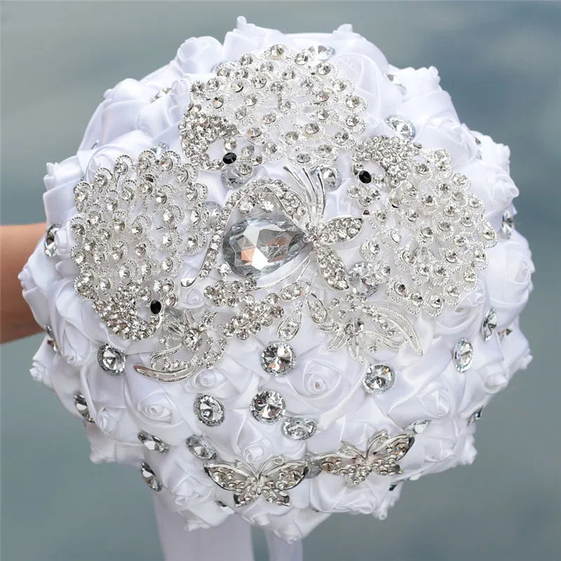 Artificial Brooch Bouquet Ribbon Rhinestone Pearl Bouquet  