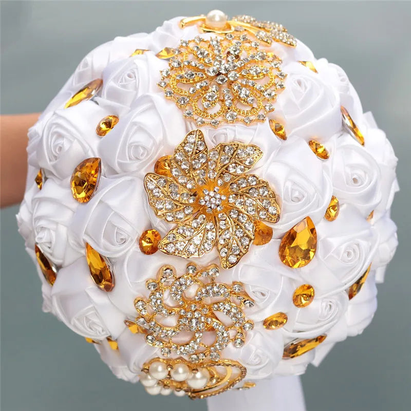 Artificial Brooch Bouquet Ribbon Rhinestone Pearl Bouquet  