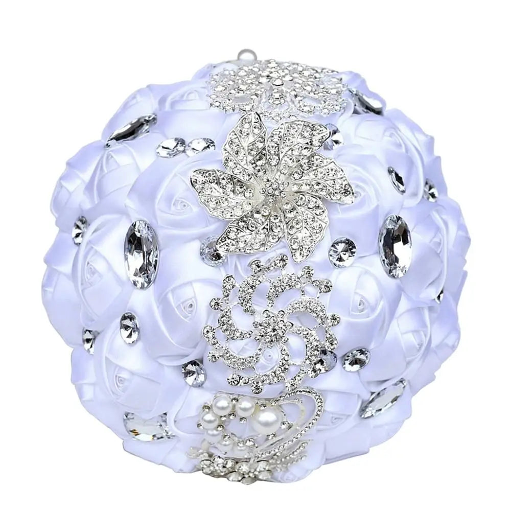 Artificial Brooch Bouquet Ribbon Rhinestone Pearl Bouquet  