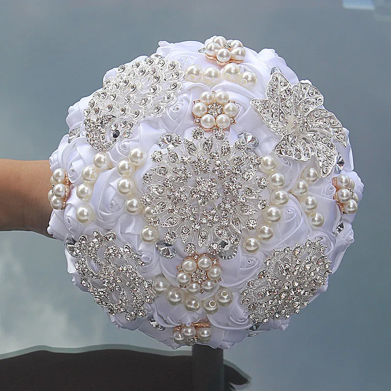 Artificial Brooch Bouquet Ribbon Rhinestone Pearl Bouquet  