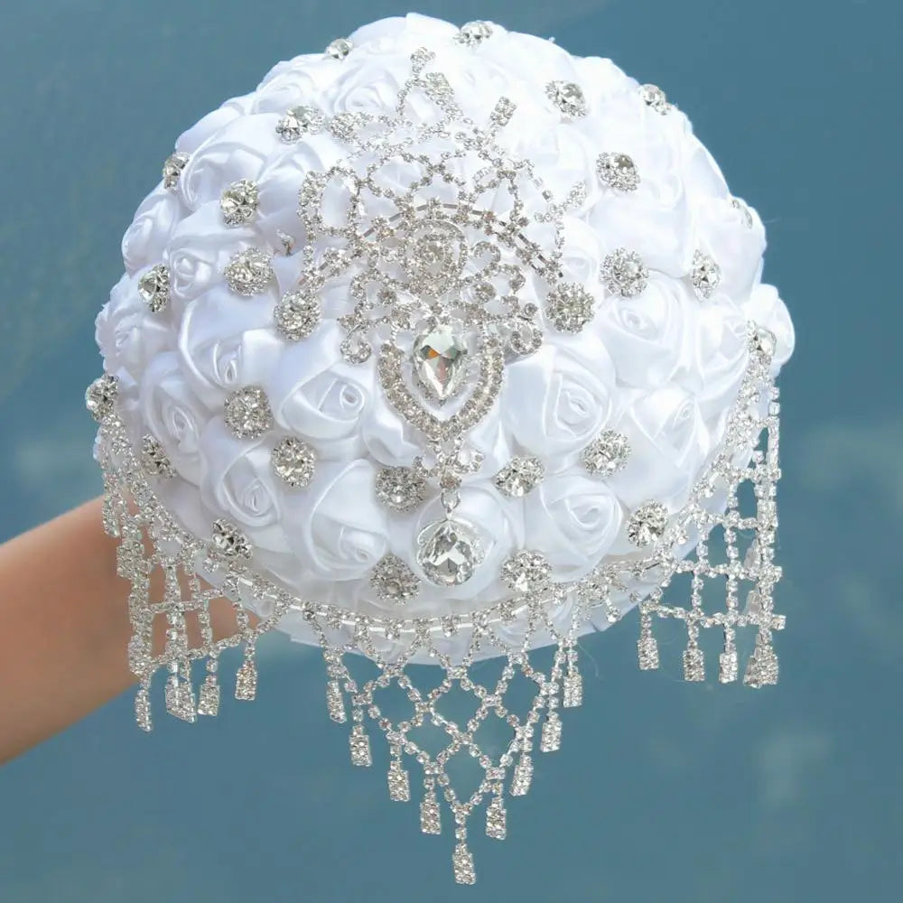 Artificial Brooch Bouquet Ribbon Rhinestone Pearl Bouquet  