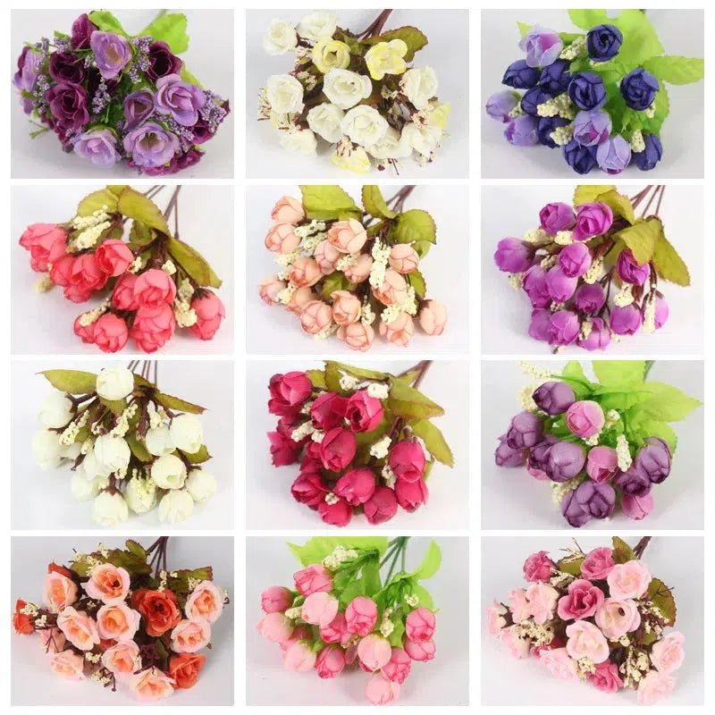 Autumn Bouquet Small Bud Roses Silk Artificial Flower  