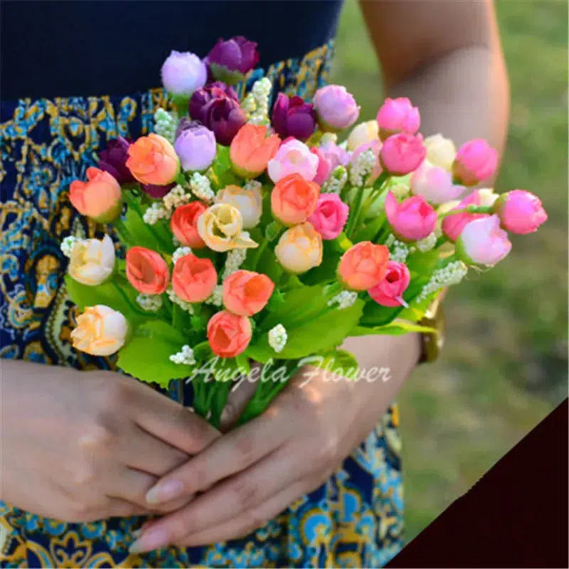 Autumn Bouquet Small Bud Roses Silk Artificial Flower  