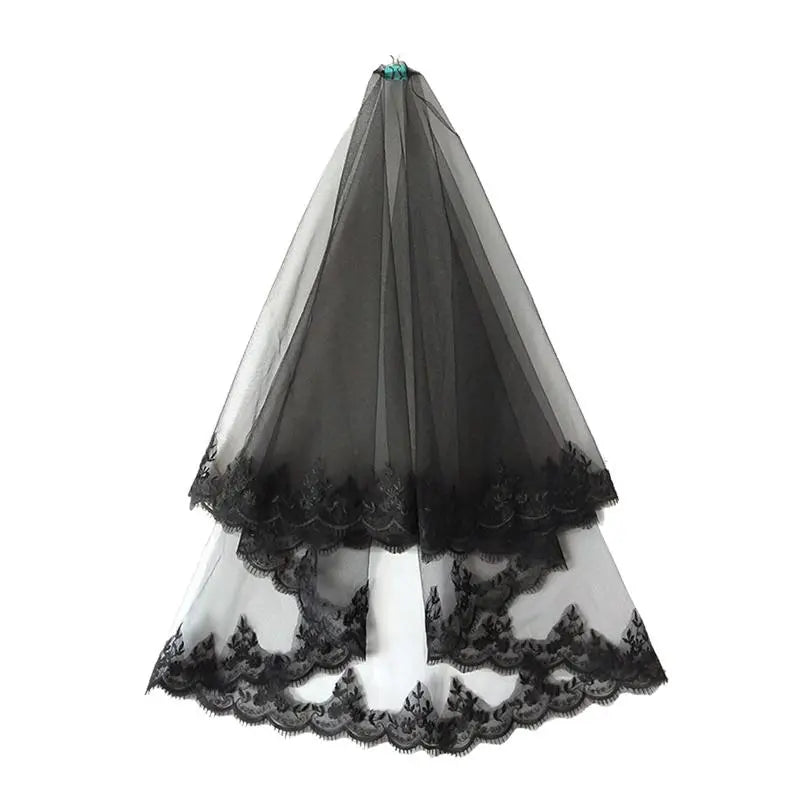 Black Bridal Veil Elegant Lace Bride Wedding Veil Gauze  