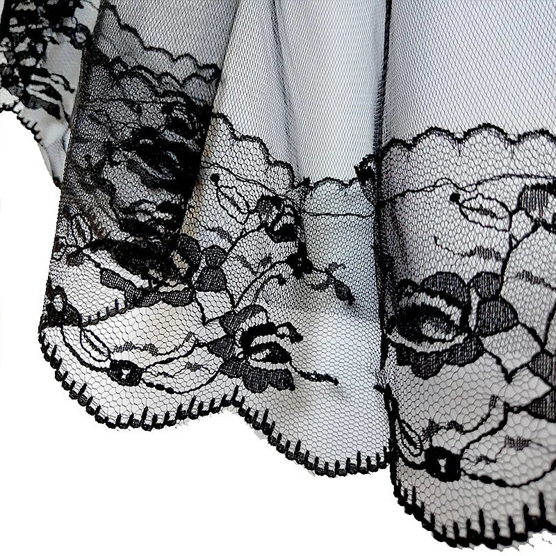 Black White Lace Bridal Veils with Comb Short Two Layer  