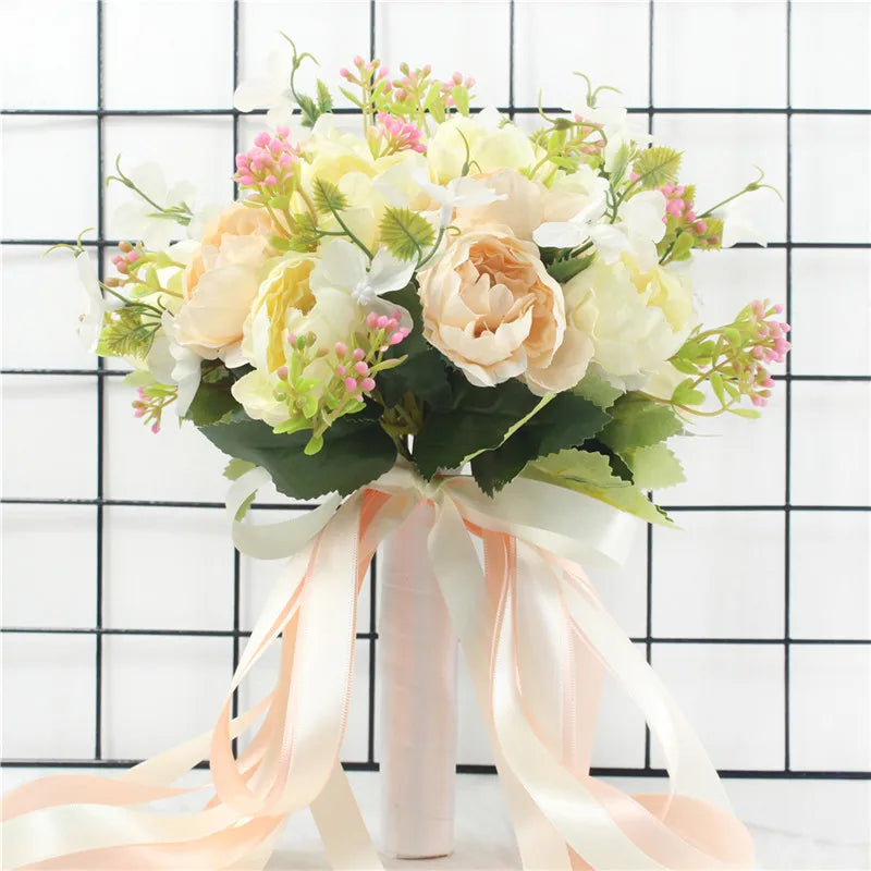 Bouquet Artificial Flowers Bridal Bridesmaids White Peony  