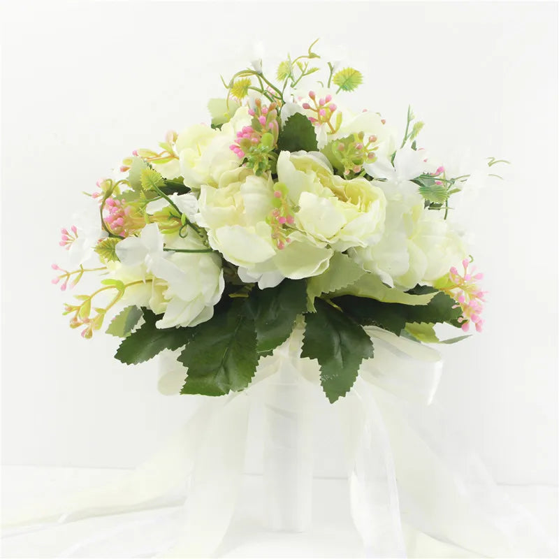 Bouquet Artificial Flowers Bridal Bridesmaids White Peony  